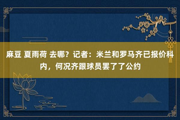 麻豆 夏雨荷 去哪？记者：米兰和罗马齐已报价科内，何况齐跟球员罢了了公约